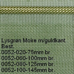 Lysgrøn Moirébånd m/guldkant. 145mm bredde