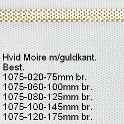 Hvid moirébånd m/guldkant Buketbånd 75 mm bredde.